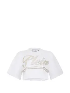 Укороченная футболка Signature со стразами Philipp Plein, белый