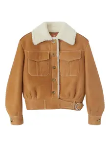 Куртка с воротником из овчины и поясом Ermanno Scervino, коричневый