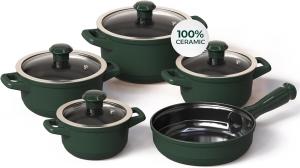 Набор посуды для приготовления Ceraflame из керамики со стеклянной крышкой, 9 предметов, зеленый