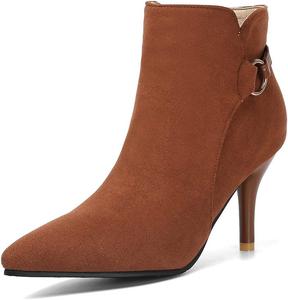 Женские замшевые ботильоны DEERBUNNY Classic с средним высоким каблуком, пряжкой, заостренным носком, боковой молнией и шпилькой, для вечеринок и офиса, размеры 5-13, Brown