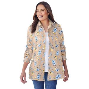 Женщина в женской рубашке из мягкой замши из молескина больших размеров Woman Within, цвет New Khaki Pretty