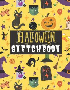 Halloween sketchbook: Cat,pumpkin,candy,broomstick,spider web. Sketchbook;For drawing,painting,sketching,school,writing (Independently published)