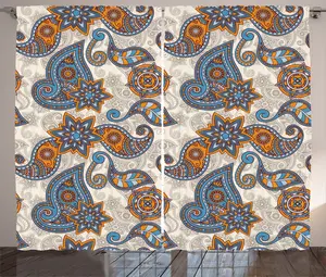 Шторы ABAKUHAUS Floral Rustic с этническим узором пейсли, универсальные ленточные шторы для гостиной с петлями и крючками, 280 x 225 см, цвет: фиолетовый, синий, бежевый, с календулой Abakuhaus