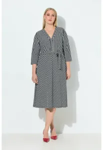 Трикотажное платье миди streifen vausschnitt с рукавами 3/4 Ulla Popken, Black