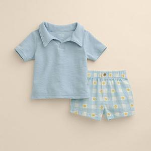 Детский набор для мальчика: поло и шорты Little Co. By Lauren Conrad, Blue Flower Gingham
