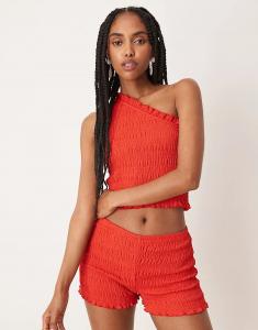Топ ASOS DESIGN Coord со сборками на одно плечо красного цвета
