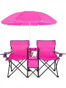 COSTWAY Двухместный походный стул с зонтиком, розовый