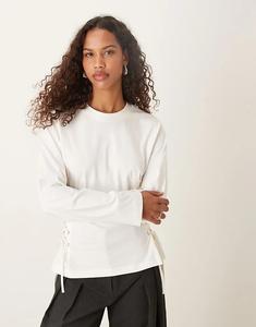 Лонгслив ASOS DESIGN с длинными рукавами и шнуровкой по бокам кремового цвета