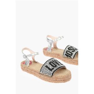 Сандалии LOVE из ламинированной кожи с ремешком на щиколотке и стразами Moschino, Silver