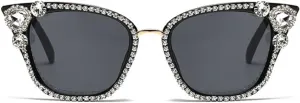 Женские солнцезащитные очки Melrose с кристаллами и блестками в форме «кошачьего глаза» — модные солнцезащитные очки с бриллиантами, модель 2065, Black