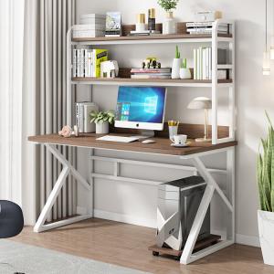 Компьютерный стол Xinmeikai 100x60 см, белая рама + темный орех, с книжной полкой для дома и учебы