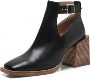 Женские ботильоны miss left ретро закрытые с квадратным носком, вырезами, ремешком с пряжкой, высокие на устойчивом каблуке, зимние и осенние, классические, для офиса и повседневной носки, размеры 4-16 US, Black