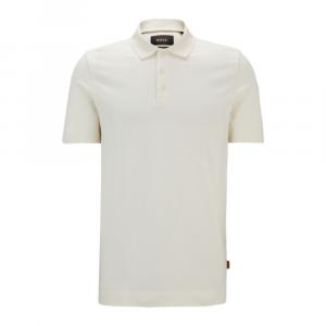 Рубашка-поло прямого кроя из стеганого хлопка и шелка BOSS, белый