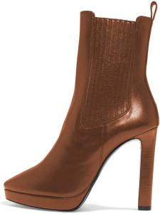 Женские массивные ботильоны FSJ на высоком каблуке с платформой, закрытым носком, эластичной вставкой, зимние ботинки на пуговицах, размеры 4-15 US, Brown