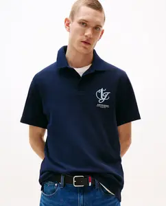 Поло мужское классического кроя с коротким рукавом Tommy Jeans, темно-синий