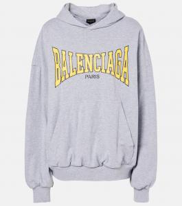 Хлопковый худи с логотипом Balenciaga, Heather Grey/Yellow