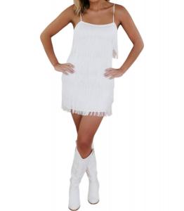 Прекрасное платье с бахромой белого цвета LE LIS