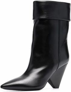 Женские сапоги FOWT с заостренным носком до середины икры, специальные массивные ботильоны на высоком каблуке, на застежке, для вечеринок, зимние вестерн-ботинки, размеры 4-16 US, Black