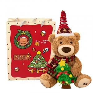 Рождественский медведь, поющая запись медвежонок с тортом на день рождения, электрическая игрушка плюшевая кукла высота 40см MENGXIAOZAI