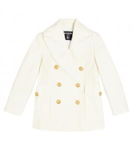 Украшенное пальто из хлопка и шерсти Balmain Kids, белый