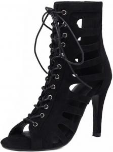 Женские туфли на шпильке JXUZY с вырезами, сексуальные джазовые бальные танцы, летние босоножки с открытым носком, гладиаторские ботильоны Generic, D572-Black