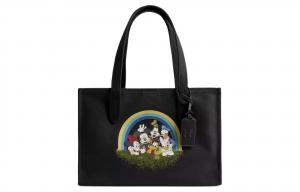 Дисней Холщовая с кожаными вставками Сумка-шоппер, Большая Женская Сумка Чёрный COACH