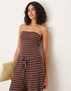 ASOS DESIGN удлиненный бандо в полоску шоколадного цвета