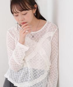 Прозрачная длинная футболка с кружевной оборкой