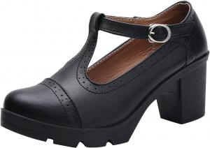 Свадебные туфли для женщин с низким устойчивым каблуком, Мэри Джейн, массивный ремешок Т-образной формы, туфли для собеседований, закрытый носок, оксфорды, туфли-лодочки Ctreela, Black