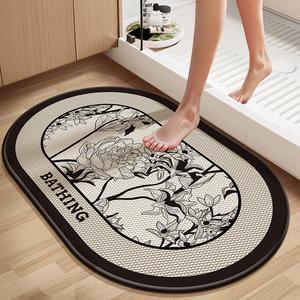 Dajiang Ковер 45х70 см из диатомита для ванной/туалета, быстро сохнущий, с прямым краем, цветочный принт, толщина 4 мм, Economy Version