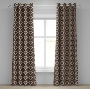 Штора на люверсах ABAKUHAUS цвета шоколада, коричневый оттенок, оригинальный рисунок в стиле батик с индонезийскими цветочными мотивами, декоративные двухпанельные шторы, 280 см x 175 см, цвет: темно-коричневый, белый, коричневый Abakuhaus