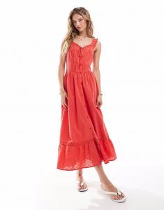 Платье-макси Miss Selfridge в стиле молочницы с вышивкой красного цвета