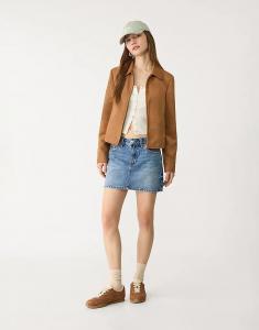 Мини-юбка из денима Stradivarius D60 светло-голубого цвета