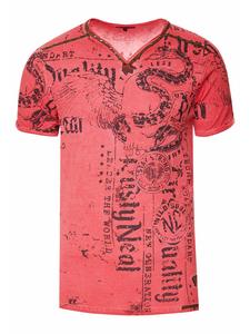 Футболка с V-образным вырезом, с принтом и замшевыми деталями красного цвета Rusty Neal