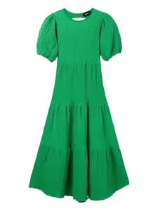 Ярусное платье миди с короткими рукавами Desigual, зеленый