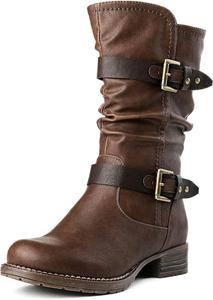 Женские модные сапоги GLOBALWIN средней высоты с низким каблуком и молнией, Brown