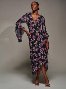 Платье с цветочным принтом и рюшами из сетки Jolie Moi, Navy Floral