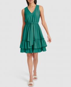 Женское короткое платье с V-образным вырезом Calvin Klein, Sequoia