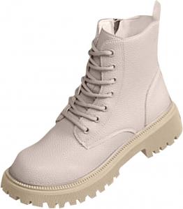 Женские ботильоны на массивном каблуке, шнуровка, боевые ботинки с рифленой подошвой, низкий каблук, осенние и зимние модные повседневные туфли Generic, Beige