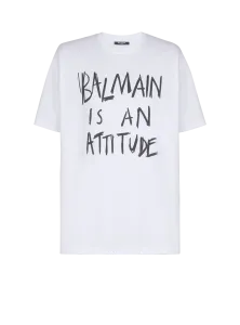 Футболка с принтом Balmain, белый/черный