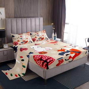 Erosebridal Комплект постельного белья с новогодним принтом животных, Beige Red