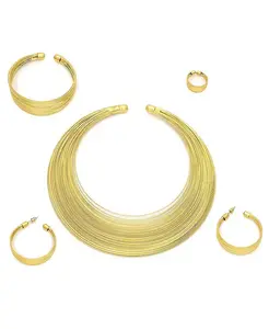 Женское колье, серьги, браслет и кольцо из золотой проволоки (набор из 4 шт.) Sohi, gold