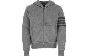 Тональная 4-полосная куртка с капюшоном THOM BROWNE, средне-серый