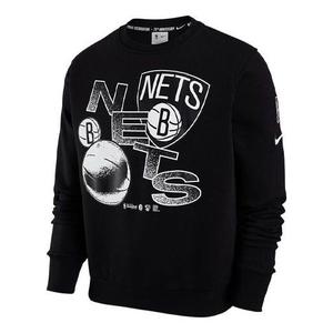 Толстовка Nike NBA Courtside Brooklyn Nets Basketball Training Sports Printing Fleece Round Neck Pullover Black, черный
