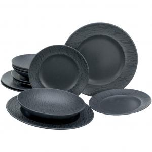 Набор тарелок Сервиз из сланца Service, черный, под сланец, 12 предметов, на 4 персоны Creatable, черный