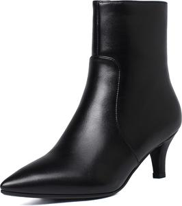 Женские ботильоны Elbslutt с низким каблуком, заостренным носком и молнией, короткие ботинки на среднем каблуке, Black