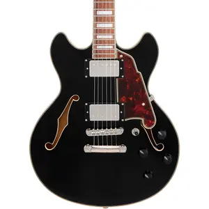 Электрогитара D'Angelico Premier Mini DC Semi-Hollow, сплошной черный цвет