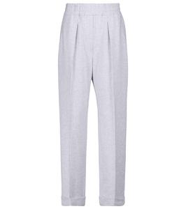 Брюки с высокой талией из эластичного хлопка Brunello Cucinelli, серебряный