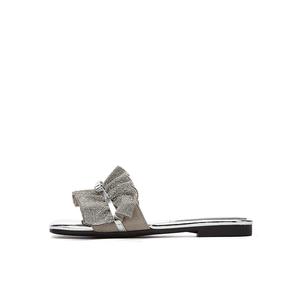 Тихие нескользящие тапочки-слайды женские серебристые DAPHNE, Silver