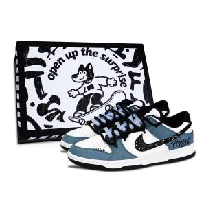 Nike Dunk Black White, Ocean Fluid устойчивые к истиранию нескользящие низкие кроссовки для скейтбординга Unisex темно-синий